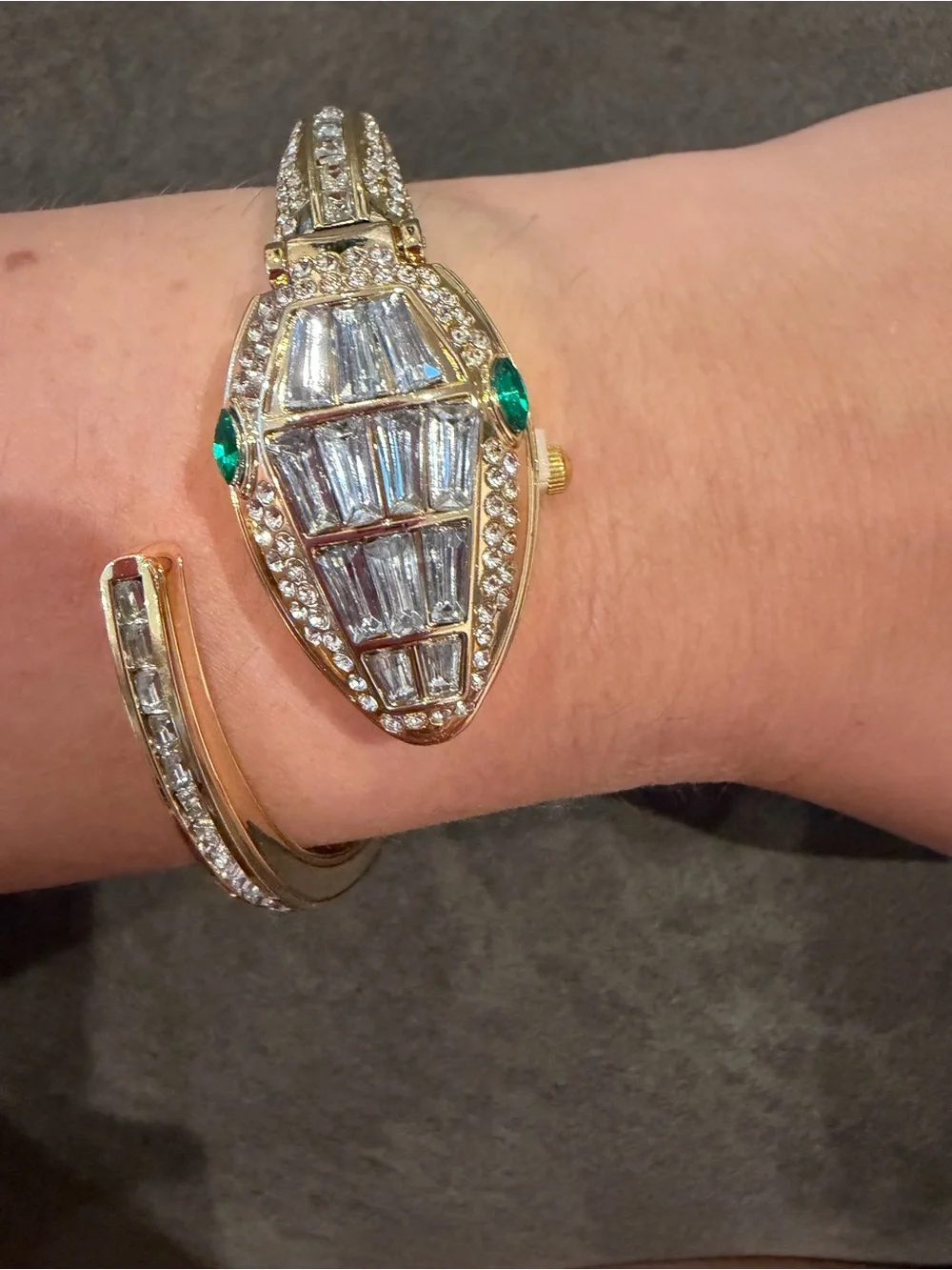 Gold-Tone Crystal Cuff Bracelet with Emerald Accents